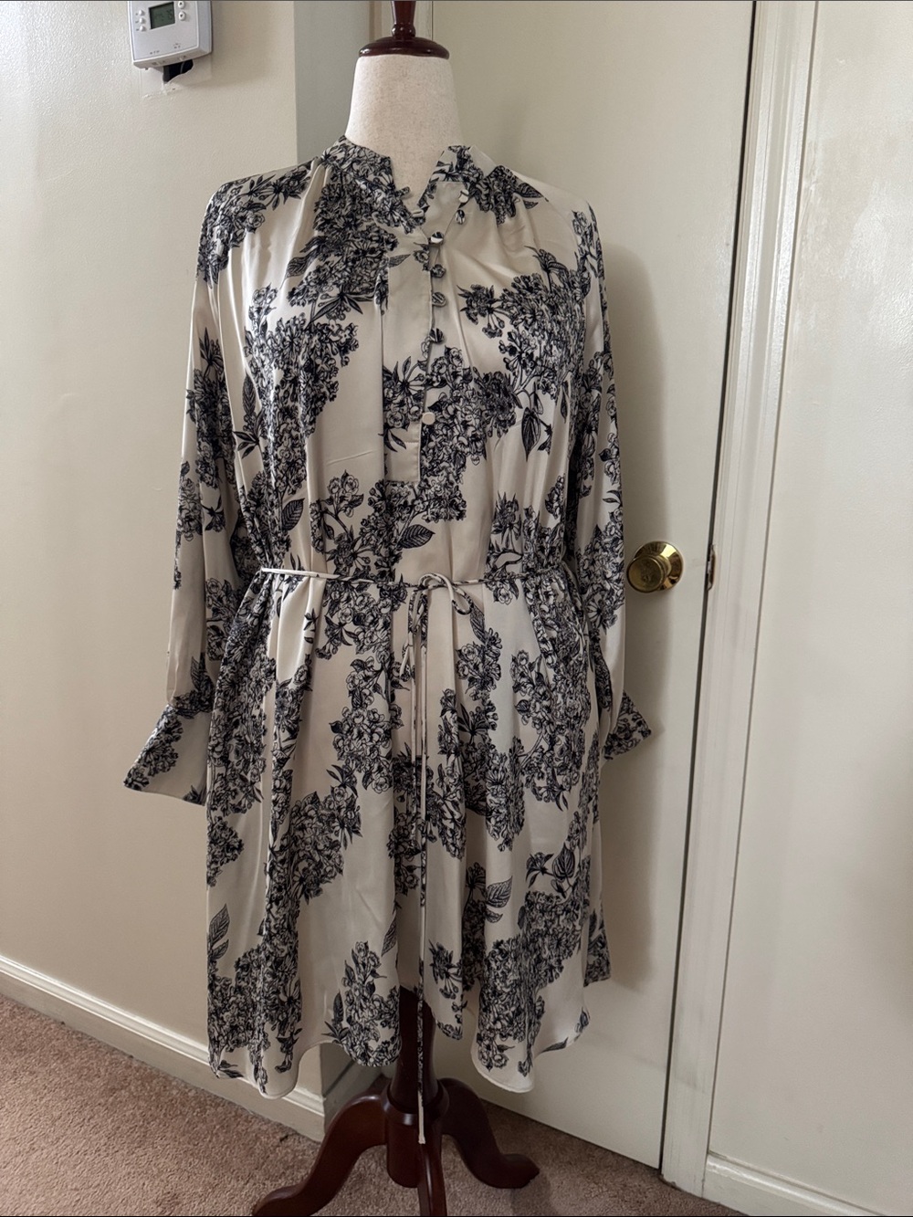 H&M White Dress with Navy Floral Print